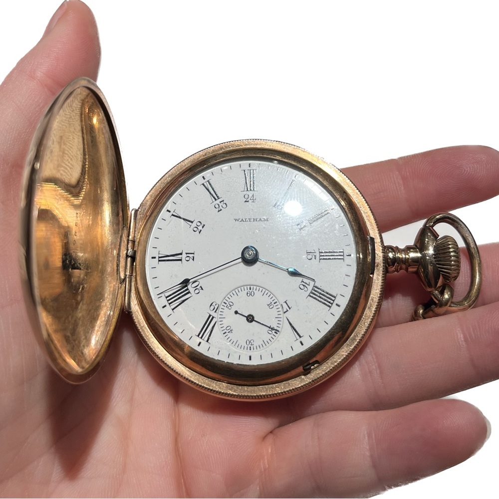 Antique 1907 WALTHAM Gold-Filled Pocket Watch with Original Chain.